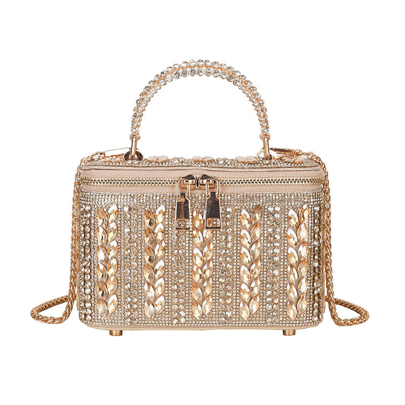 Rhinestone Crystal Box Clutch Bag with Chain Strap