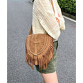 Women's Western Imitation Suede Tassel Retro Saddle Crossbody Bag