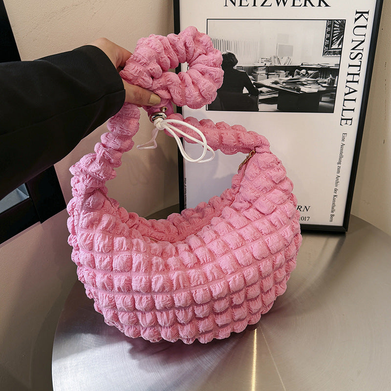 Pleated Bubble Cloud Plaid Tote Bag
