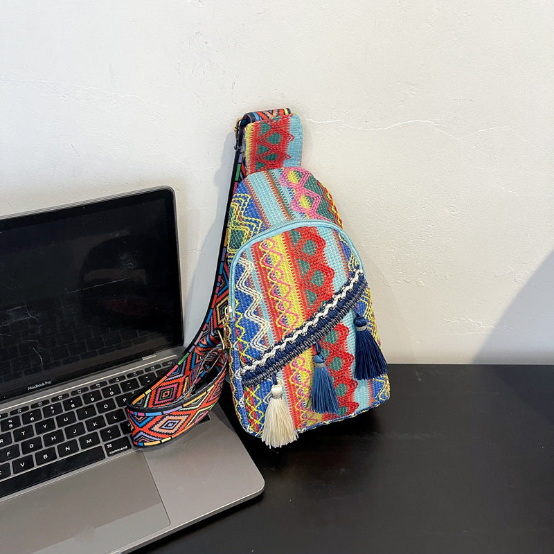 Ethnic Tassel Chest Crossbody Bag
