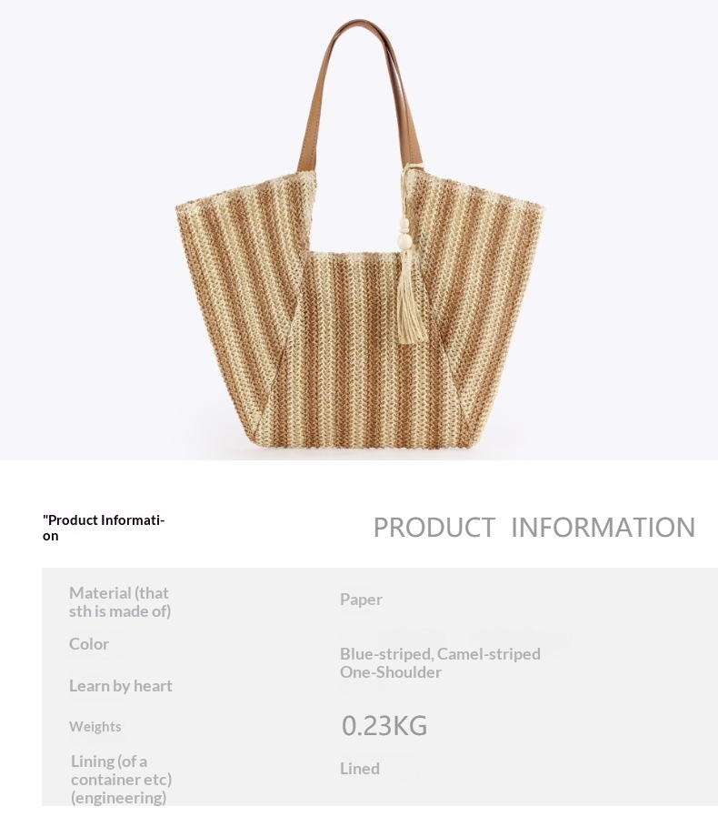 Striped Paper Straw Oversized Resort Shoulder Tote Bag