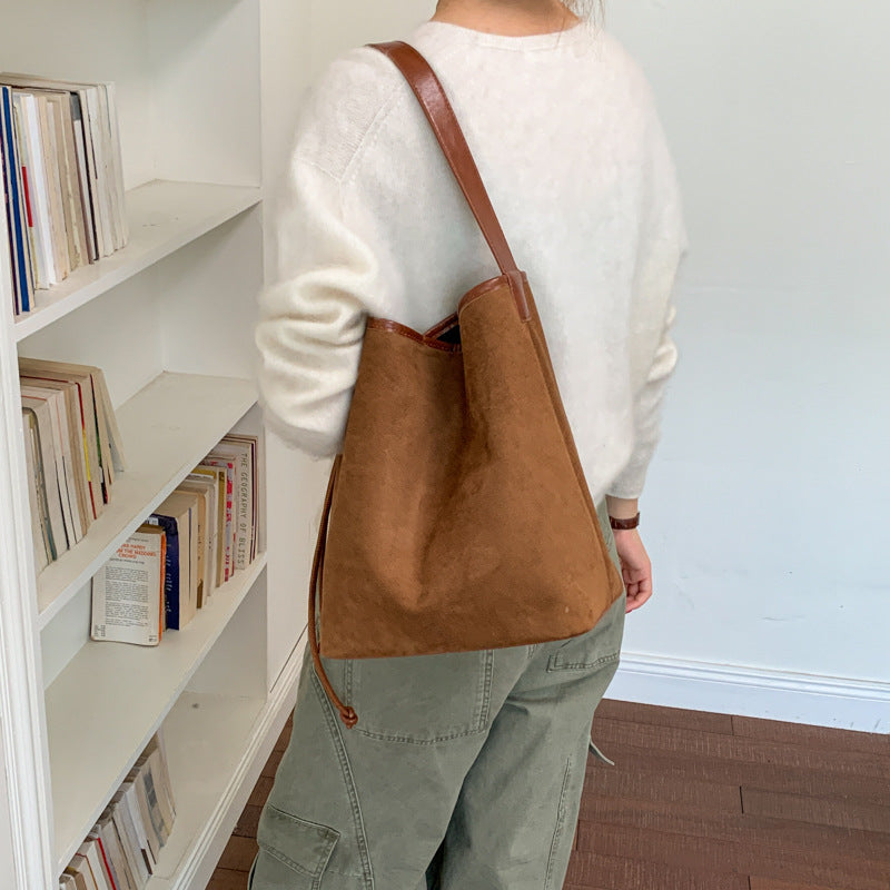 Cozy Fall Winter Suede Shoulder Bag with Adjustable Strap
