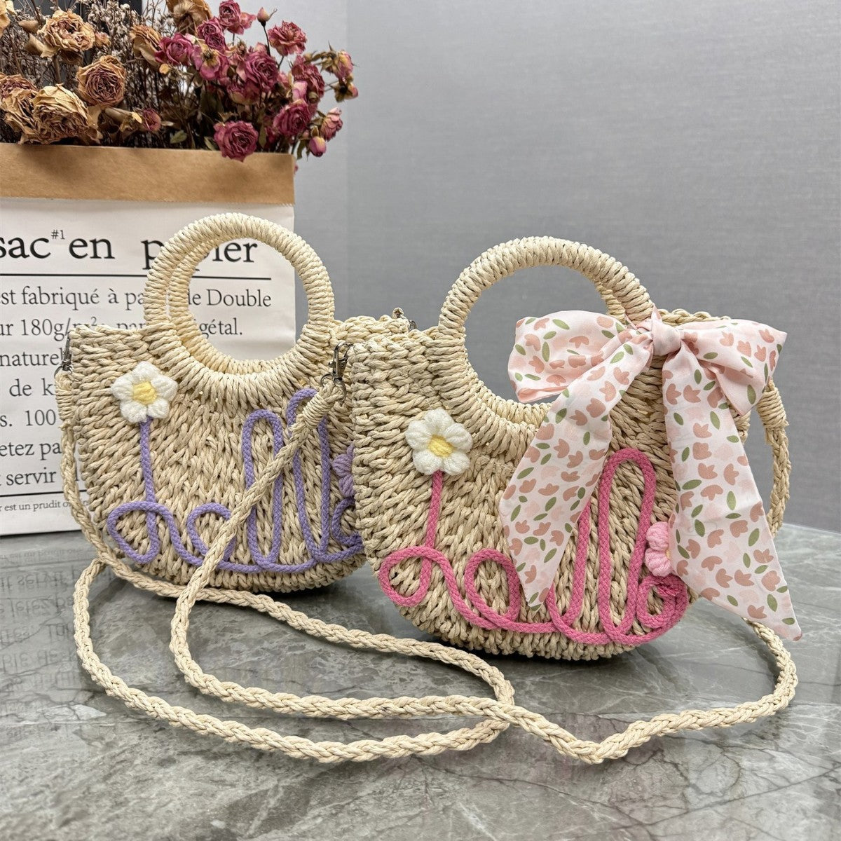 Handwoven Straw Beach Tote Bag