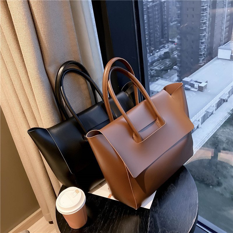 Minimalist Vegan Leather Large Top Handle Work Tote Bag