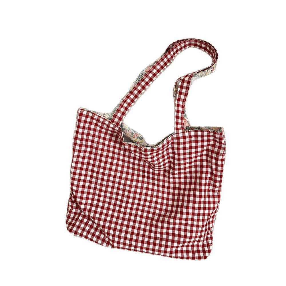 Bubble Cotton Double-Sided Plaid Floral Canvas Tote