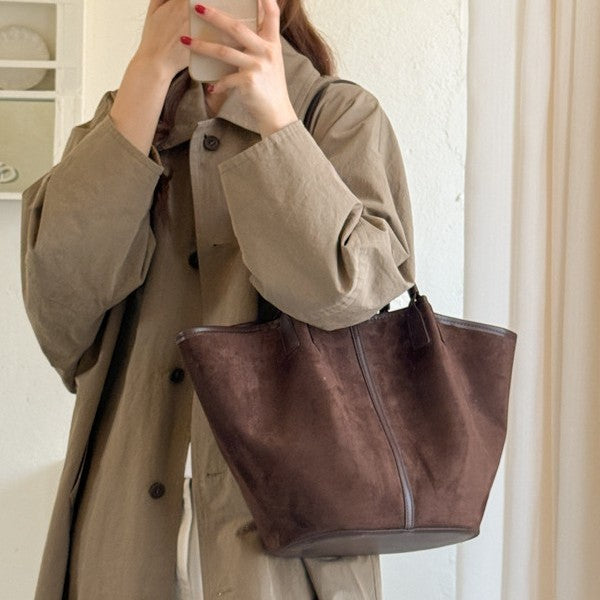 Minimalist Vintage Suede Tote Shoulder Bag