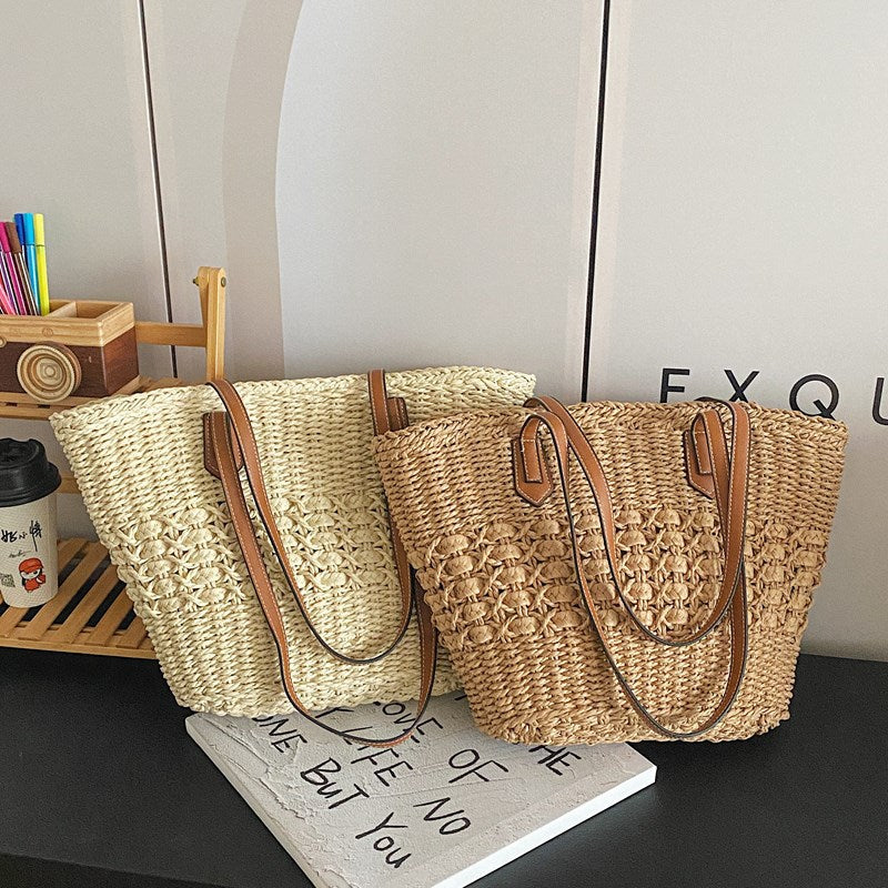 Women Beach Straw Stylish Woven Shoulder Large Spring Tote Bag