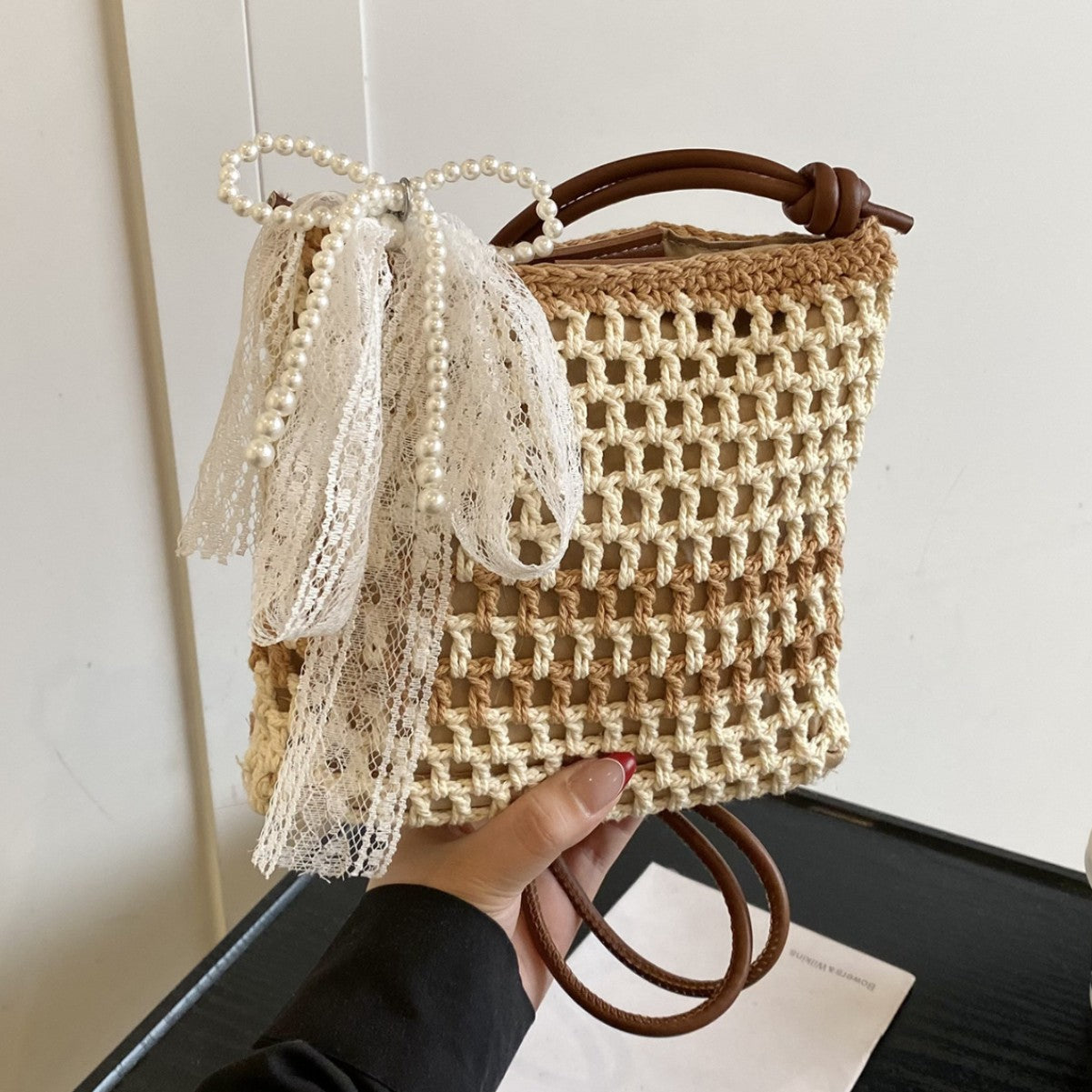 Fresh Sweet Bow Crossbody Phone 2026 New Cotton Woven Summer Beach Bag