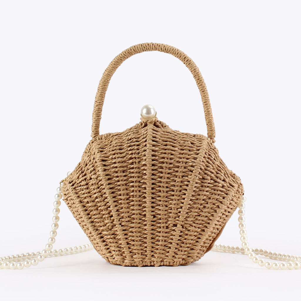 Woven Shell-Shaped Pearl Style Chain Crossbody Handbag