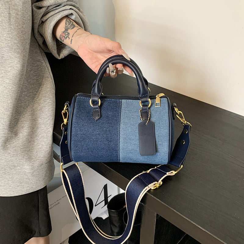 2026 Women Denim Patchwork Puffer Pillow Shoulder Bag