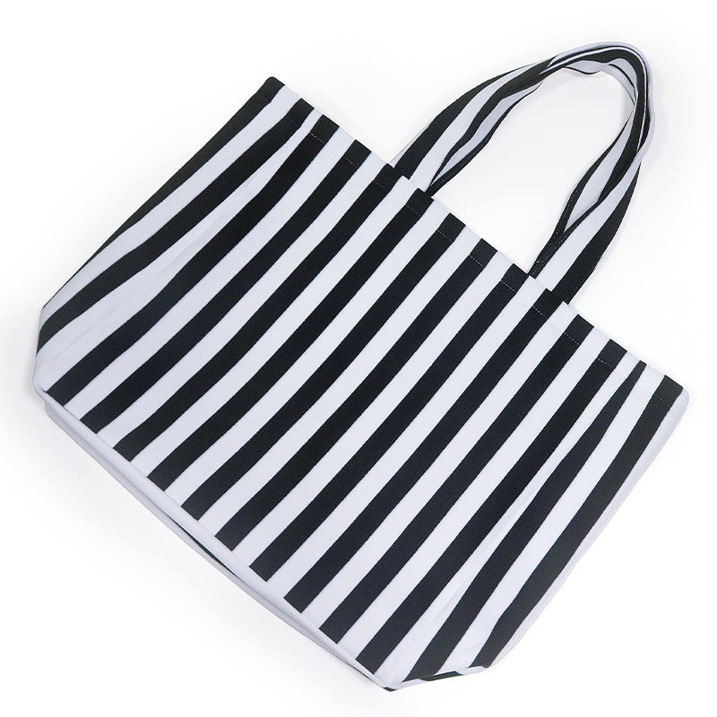 Striped Textured Magnetic Snap Carry Tote Bag