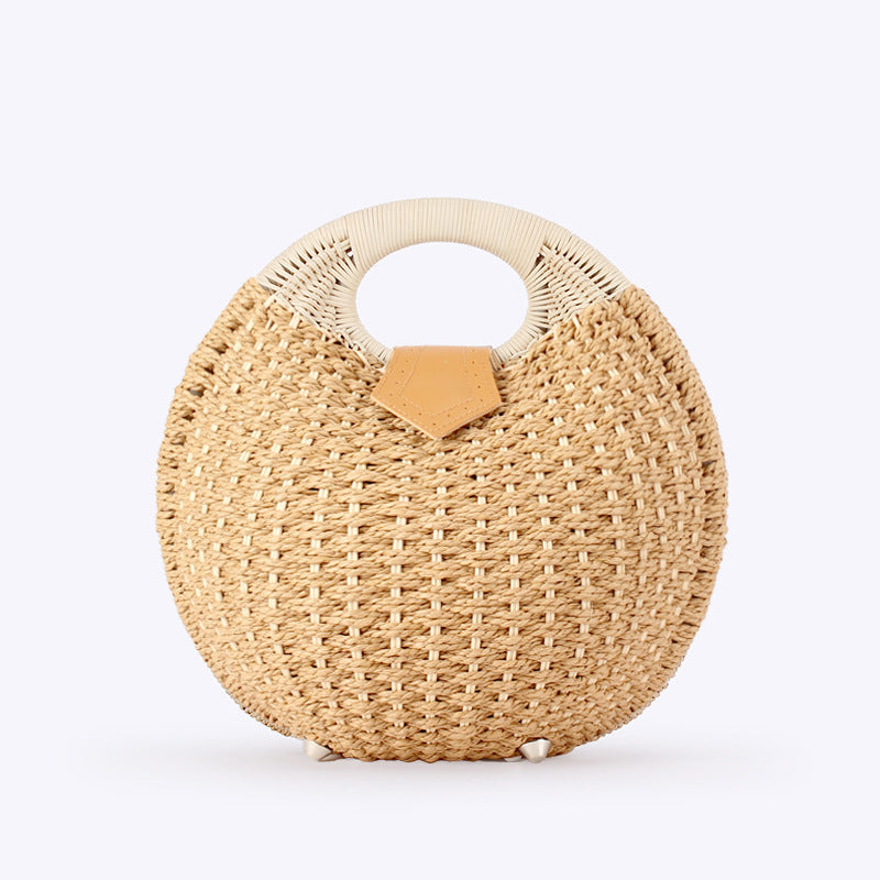 Cute Rattan Shell Bag, Casual Straw Vacation Beach Bag
