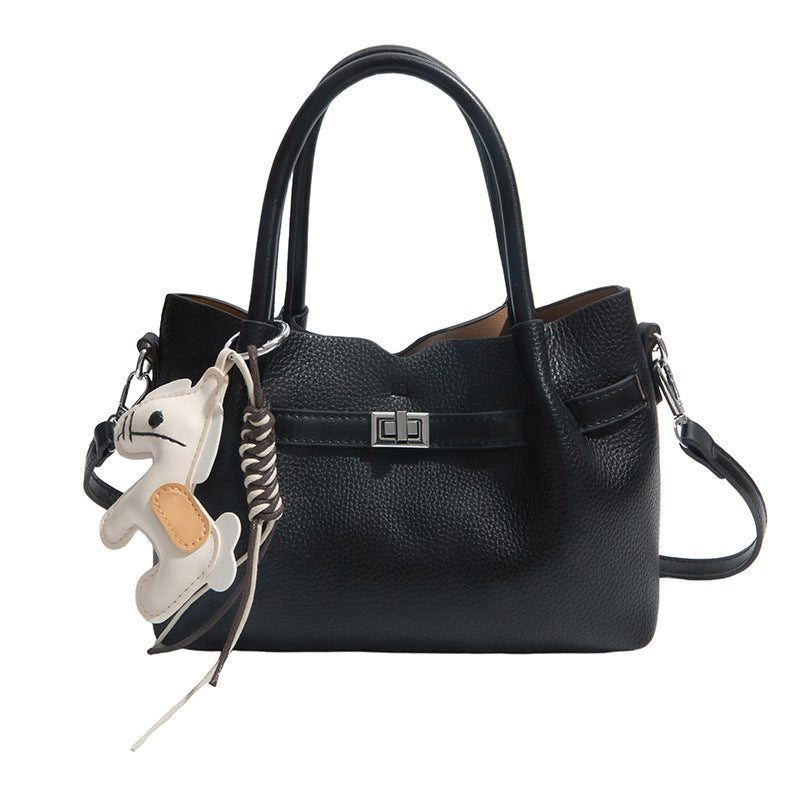 Mini Textured Faux Leather Handbag with Metal Hardware Accent