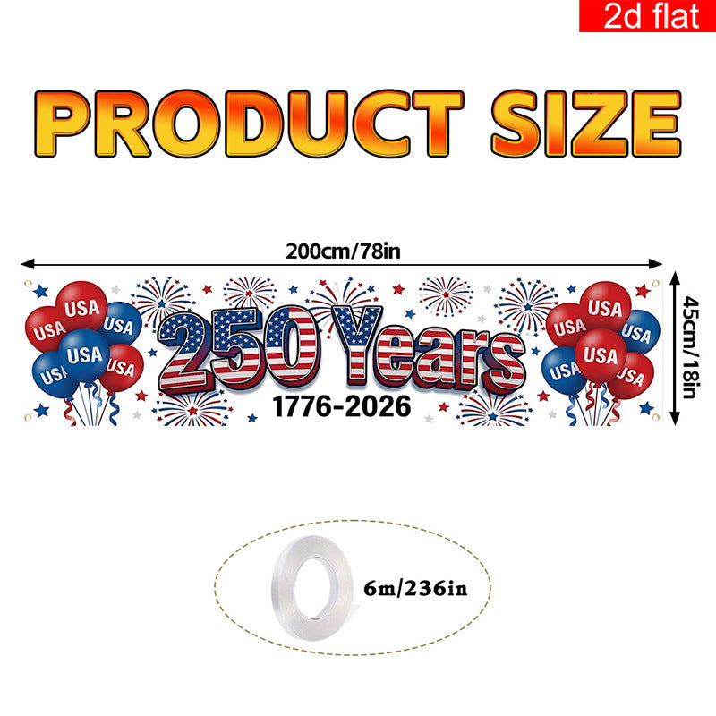 Independence Day 250th Anniversary Hanging Flag Banner