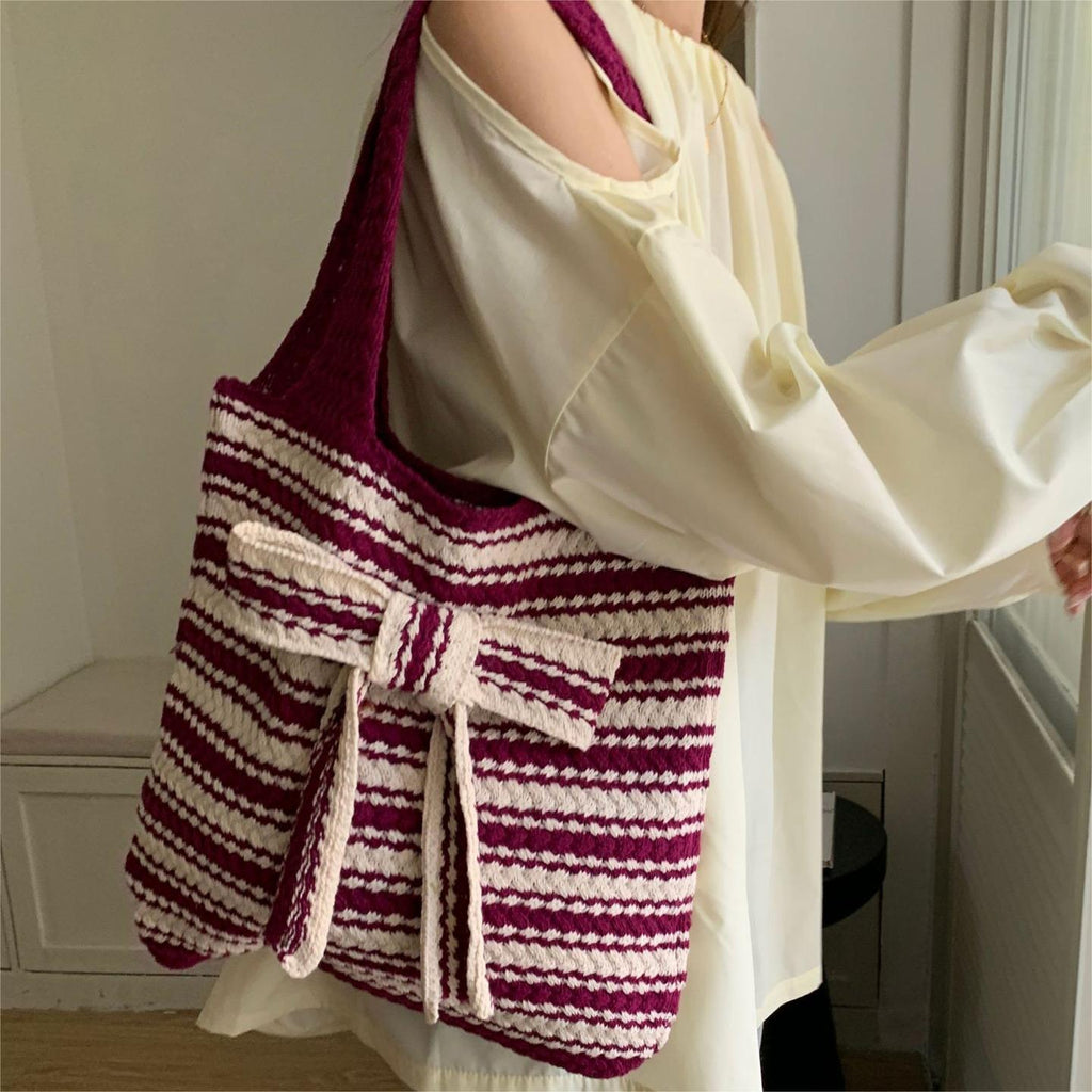 Sweet Striped Crochet Tote with Bow