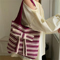 Sweet Striped Crochet Tote with Bow