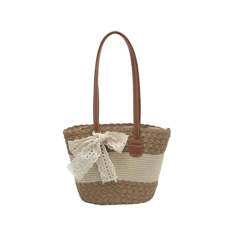 Women 2026 Spring New Woven Straw Handheld Shoulder Cotton Rope Tote Bag