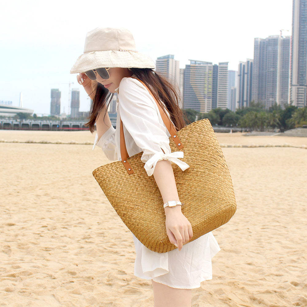 Handwoven Straw Large Capacity Beach Shopping Bag