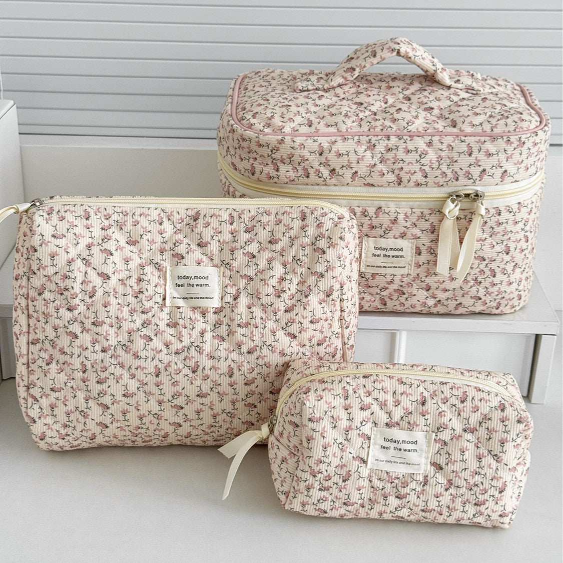Corduroy All-Over Floral Cosmetic Bag