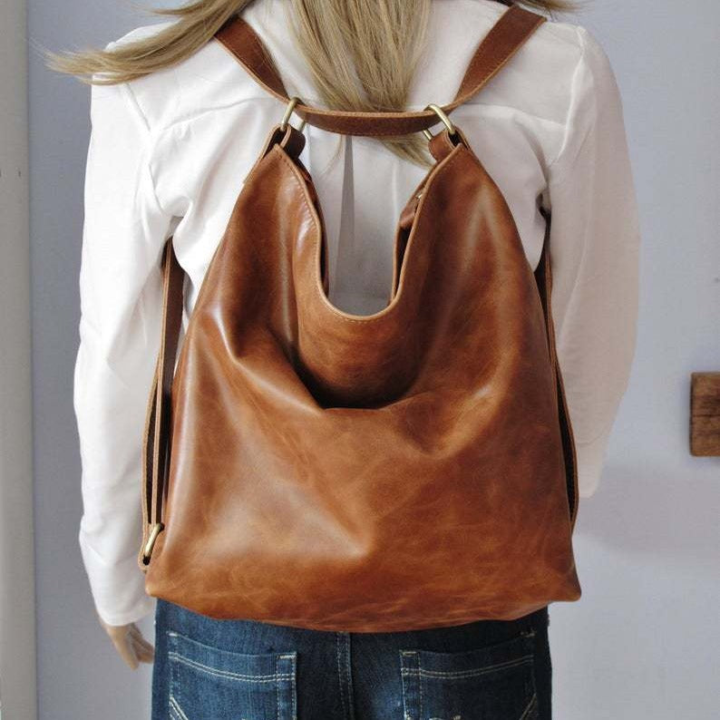 Retro Oiled Wax Leather Large Capacity Crossbody Backpack