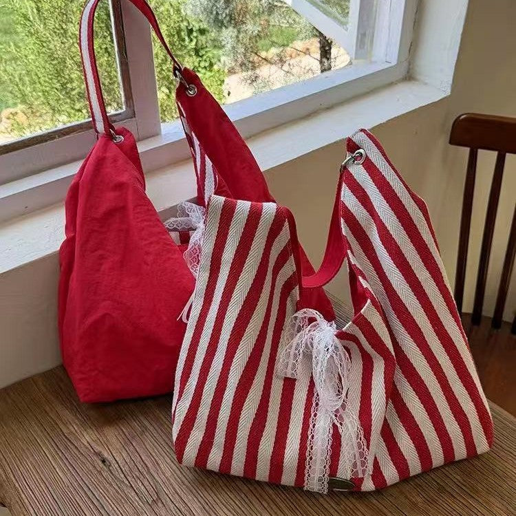 Striped Canvas Large Capacity Tote Bag