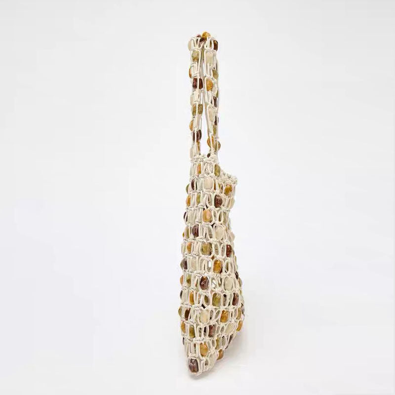 Women Summer New Beaded Fashion Unique Woven Hollow Beach Bag