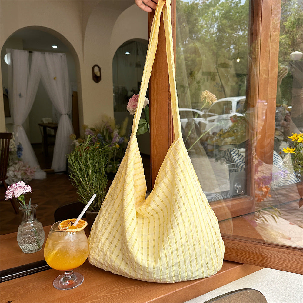 Hollow Bubble Plaid Canvas Crossbody Underarm Bag