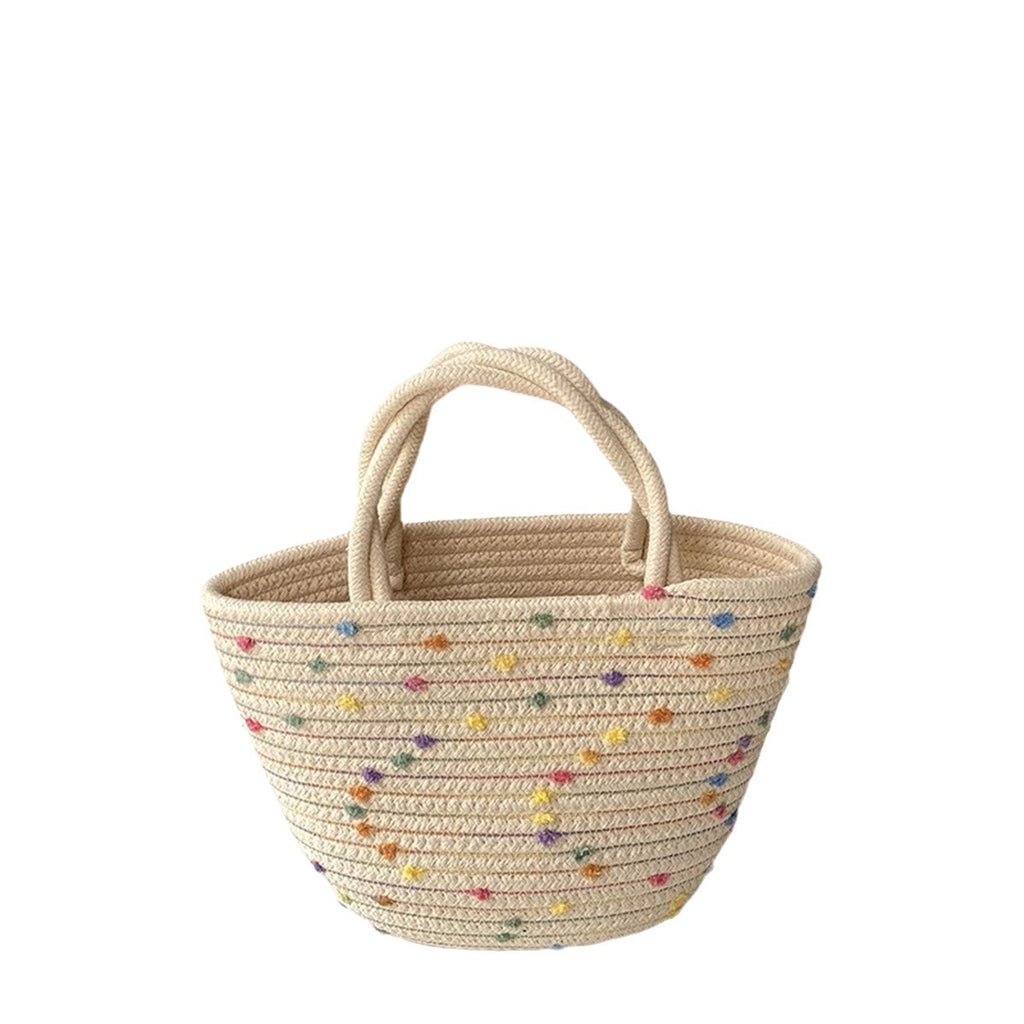 New Casual Cotton Floral Straw Woven Beach Vacation Crossbody Bag