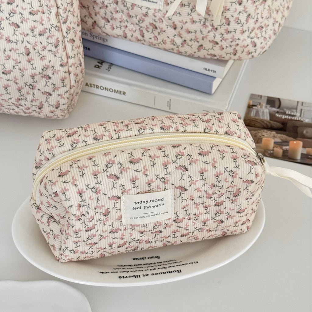 Corduroy All-Over Floral Cosmetic Bag