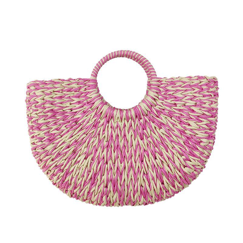 Handmade Round Woven Paper Rope Straw Beach Tote