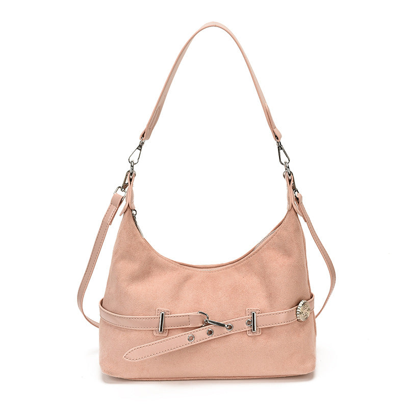 Soft Suede Belted Hobo Shoulder Bag