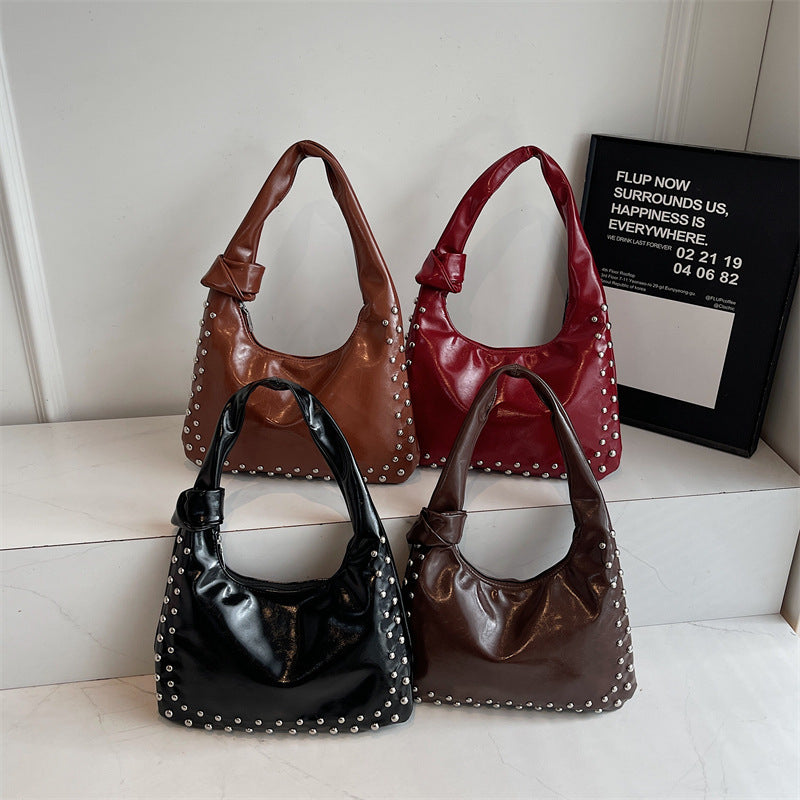 Slouchy Studded PU Shoulder Hobo Bag