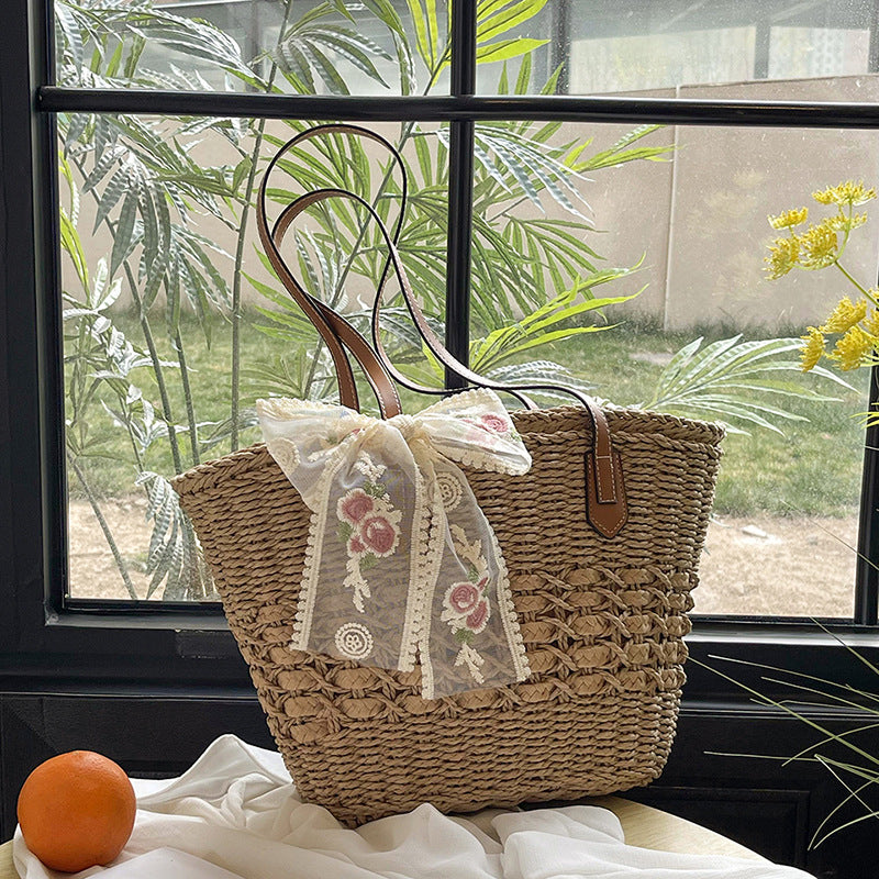 Korean Straw Large Versatile Minimalist Handmade Hollow Woven Beach Bag