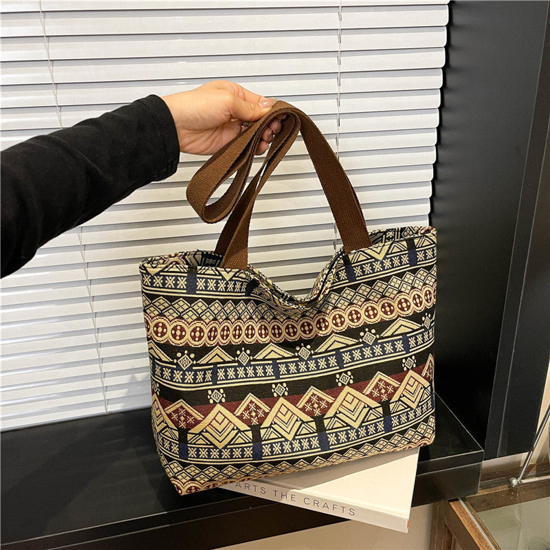 Ethnic Large-Capacity Canvas Commuting Tote Bag