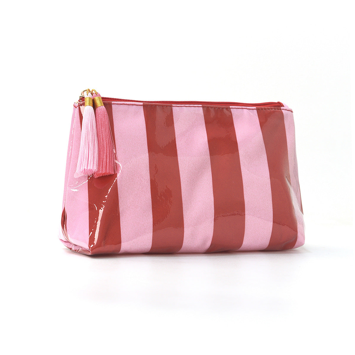 PVC Striped Tassel Zipper Waterproof Travel Cosmetic Bag