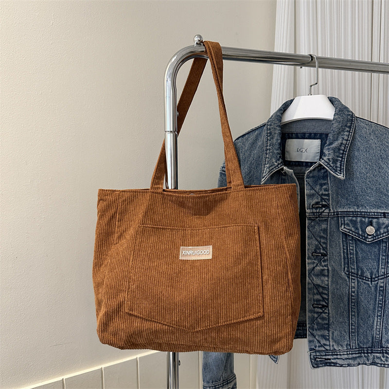Women's Corduroy Large-Capacity Underarm Tote Bag