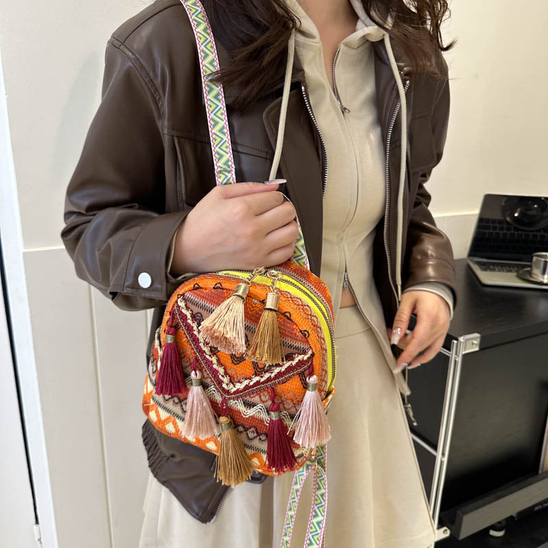 Women 2026 New Lightweight Ethnic Tassel Crossbody Travel Small Backpack