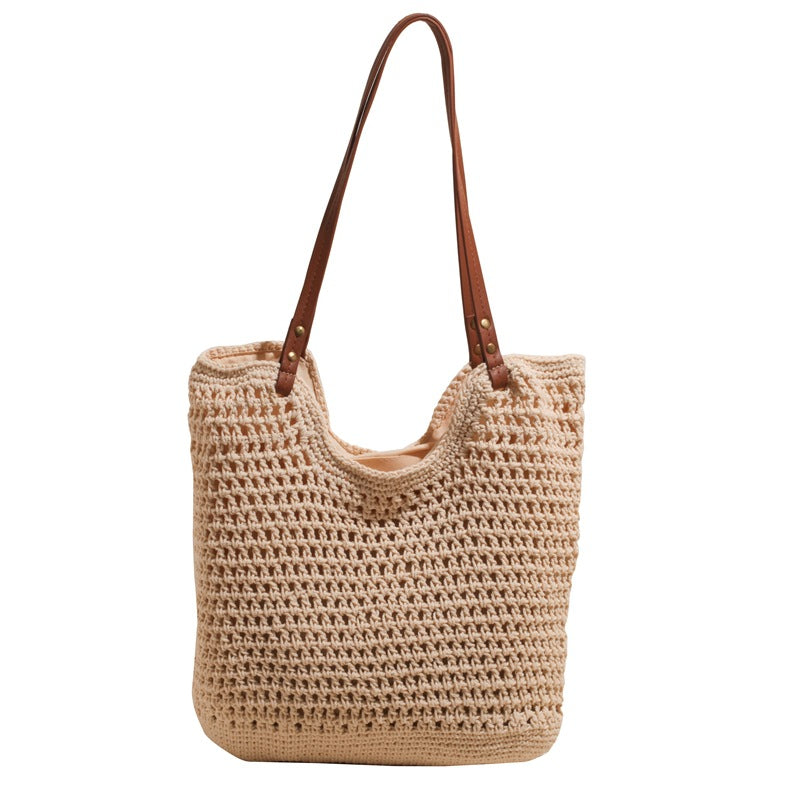 Women Summer New Woven Exquisite Bucket Shoulder Large Straw Bag