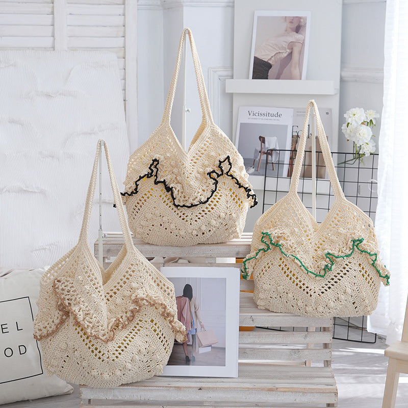 Women 2026 Hollow Woven Shoulder Tote Beach Vacation Bag