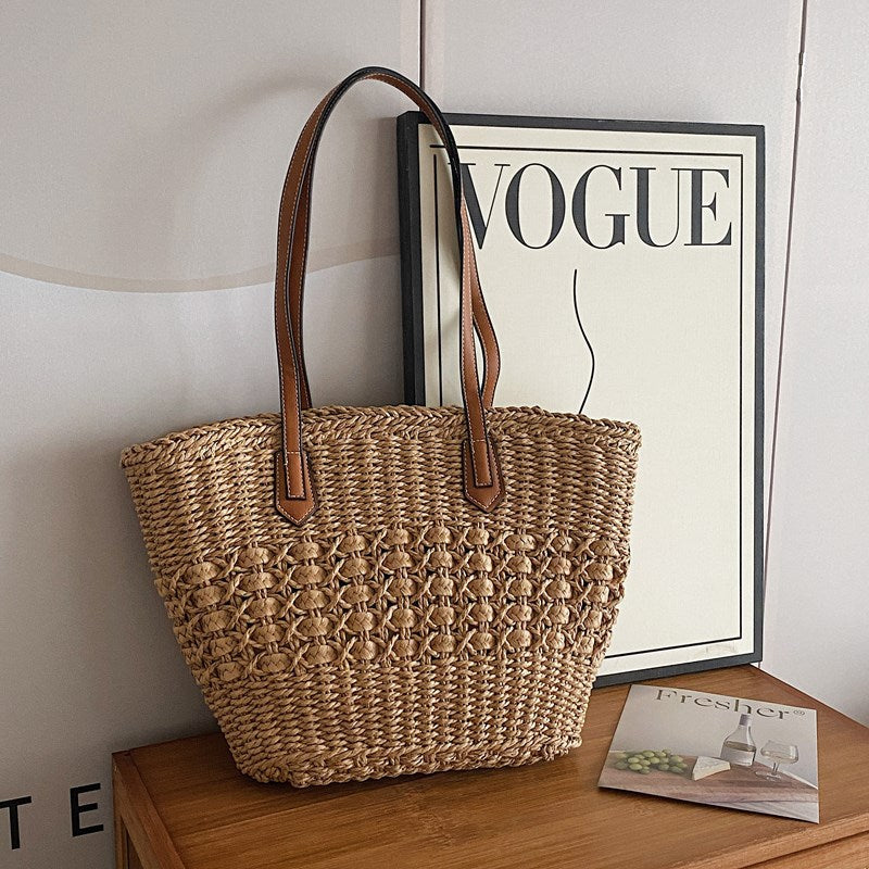 Women Beach Straw Stylish Woven Shoulder Large Spring Tote Bag