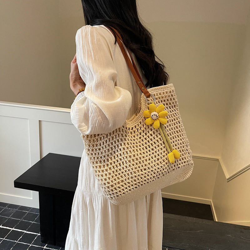2026 Spring New Large Straw Casual Tote Beach Woven Shoulder Bag