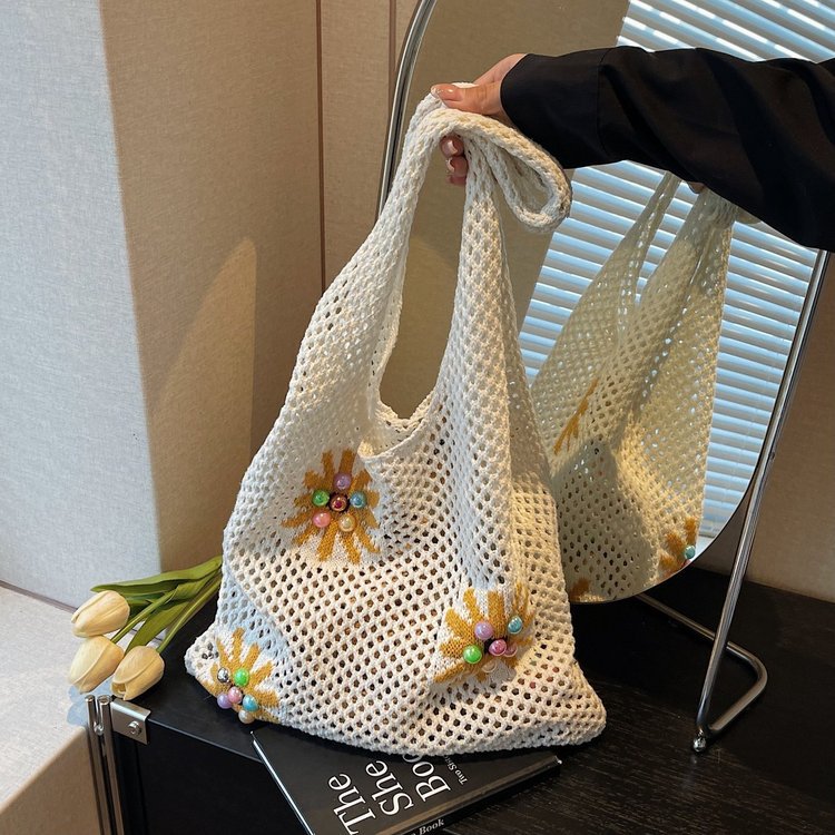 Women New Forest Fresh Hollow Knit Large Artistic Beach Shoulder Bag
