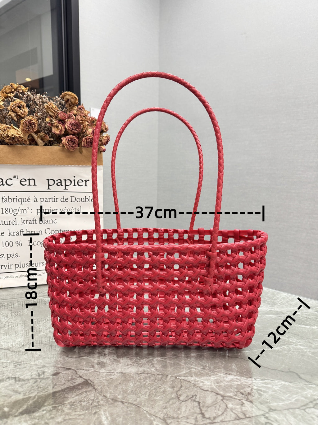 Candy Color Hollow Woven One-Shoulder Beach Bag