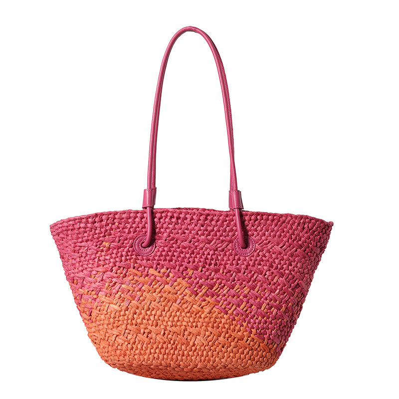 Colorful Large Straw Minimalist Handheld Natural Hollow Woven Beach Bag