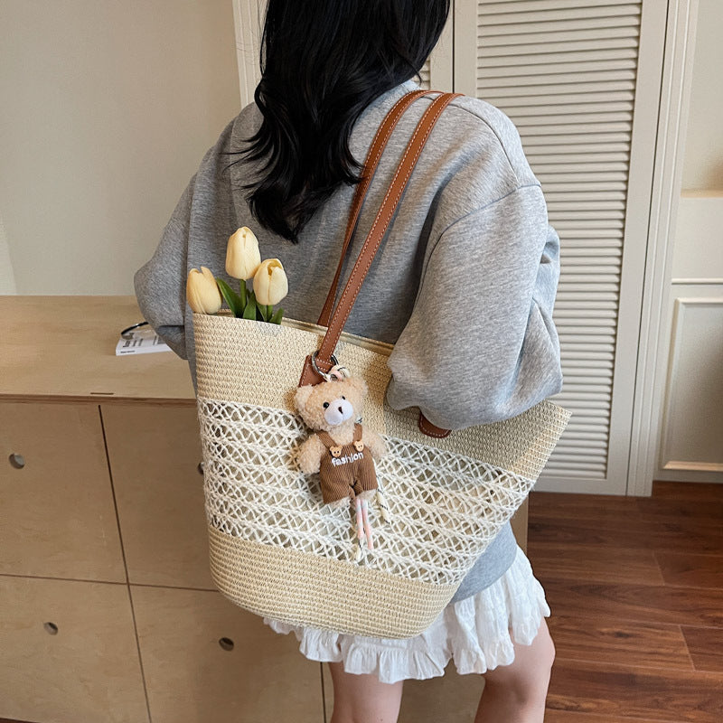 Women Summer Beach Straw 2026 New Fashion Commute Shoulder Tote Bag