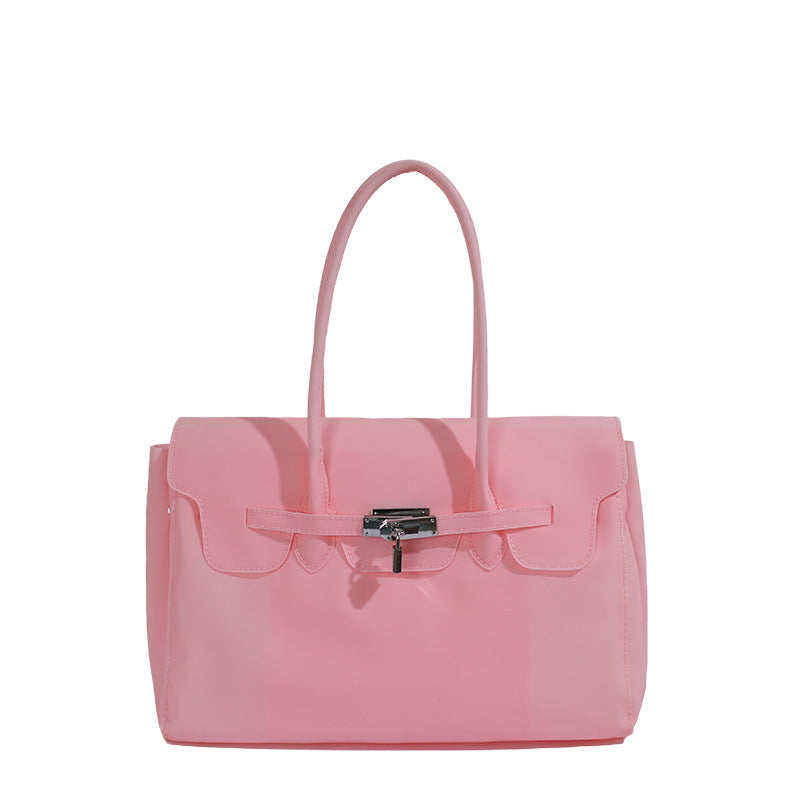 Chic PVC Tote Bag with Metal Lock Detail
