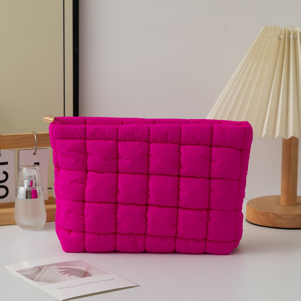 Pleated Solid Color Checkered Cosmetic Bag Versatile Small Clutch