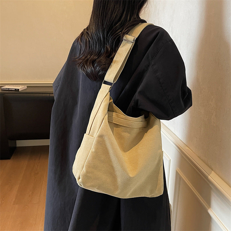 Vintage Canvas Hobo Shoulder Bag with Adjustable Strap and Cup Holder