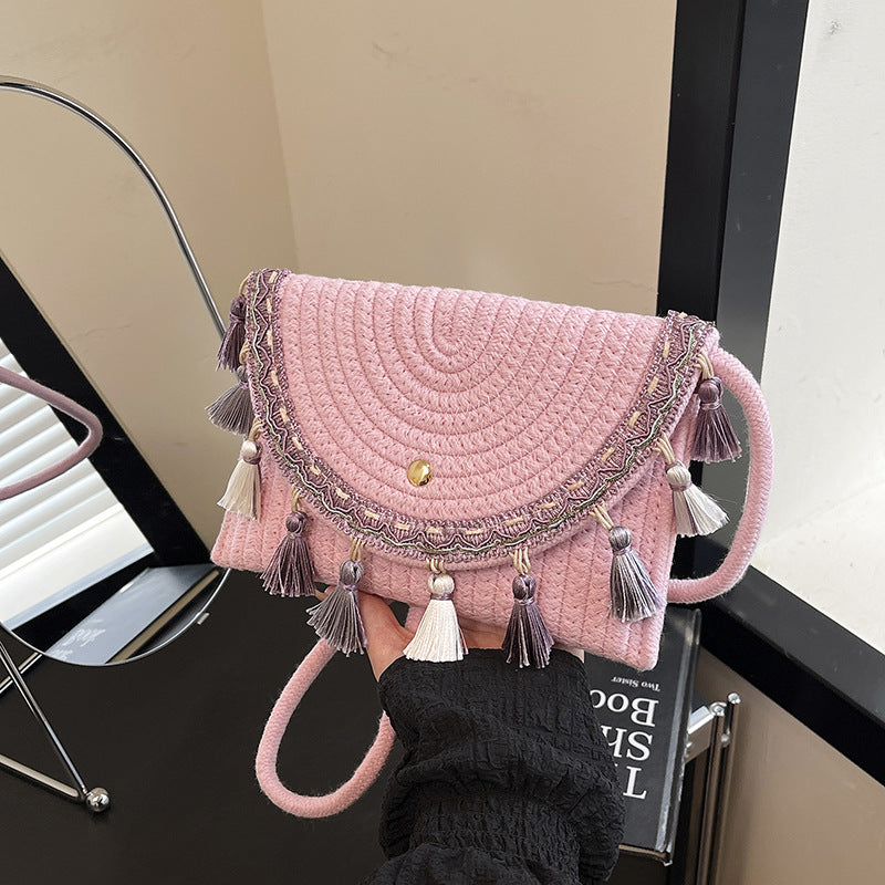 Ethnic Tassel Straw Envelope Crossbody Bag