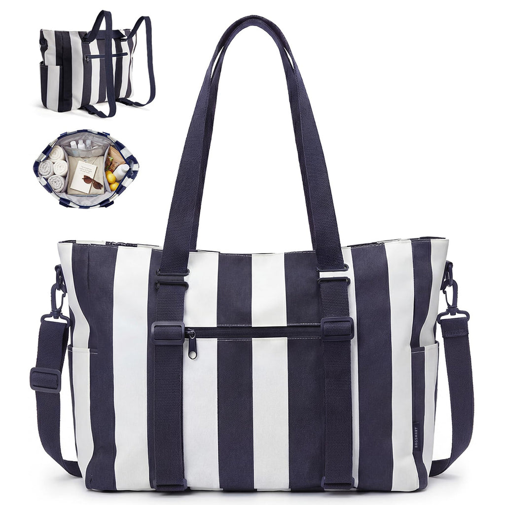 Striped Multi-Pocket Large Capacity Portable Beach Bag